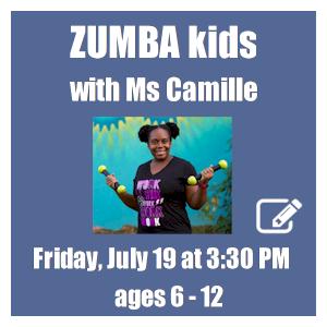 image tile ZUMBA KIDS (ages 6 - 12) - Friday, July 19 at 3:30 PM, click here to register