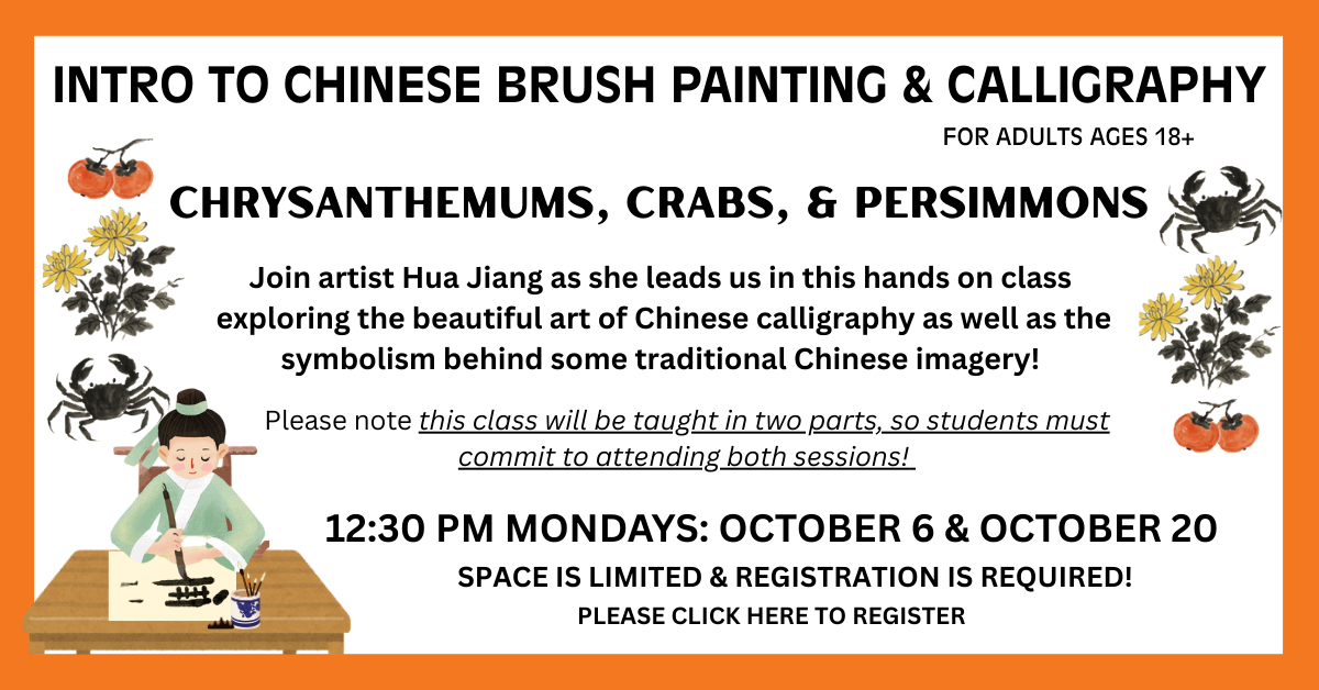 Chinese brush painting class featuring chrysanthemums crabs and persimmons